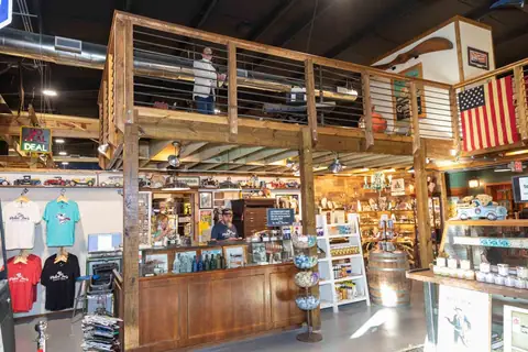 Inside the new Picker Joe's, with the mezzanine and displays at Picker Joe's Antique Mall in Savannah, GA