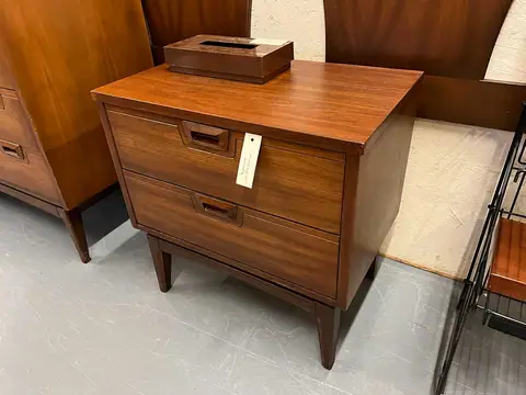 Two-drawer walnut nightstand at Picker Joe's Antique Mall in Savannah, GA