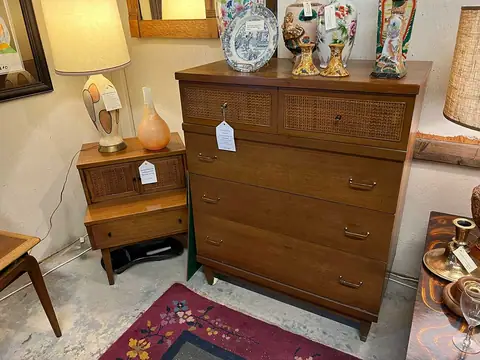 Walnut tall dresser with a matching nightstand at Picker Joe's Antique Mall in Savannah, GA