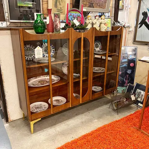 Mid-century china cabinet with glass doors at Picker Joe's Antique Mall in Savannah, GA
