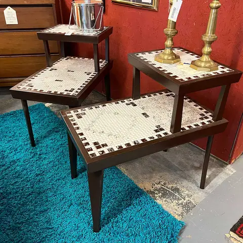 Mid-century tile-top tables at Picker Joe's Antique Mall in Savannah, GA