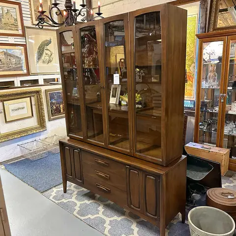 Mid-century china hutch with glass doors at Picker Joe's Antique Mall in Savannah, GA