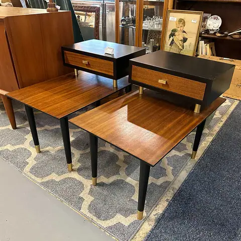 Pair of mid-century step end tables with black legs at Picker Joe's Antique Mall in Savannah, GA