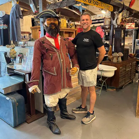 A costumed pirate figure in the store at Picker Joe's Antique Mall in Savannah, GA