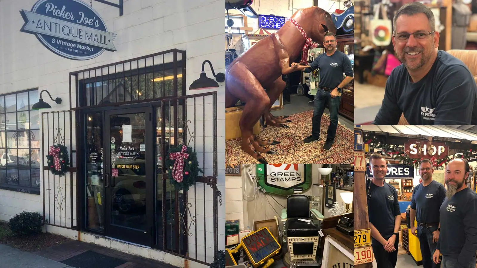Collage of the original Picker Joe's storefront and team from the WorthPoint feature