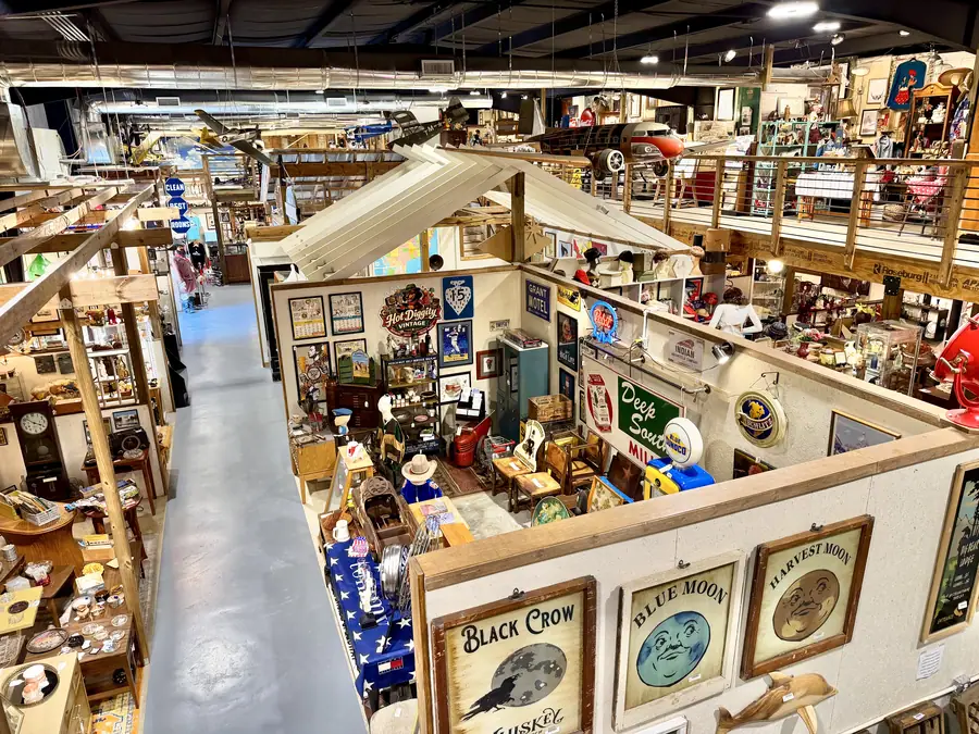 Overhead view of the sales floor and booths at Picker Joe's Antique Mall in Savannah, GA