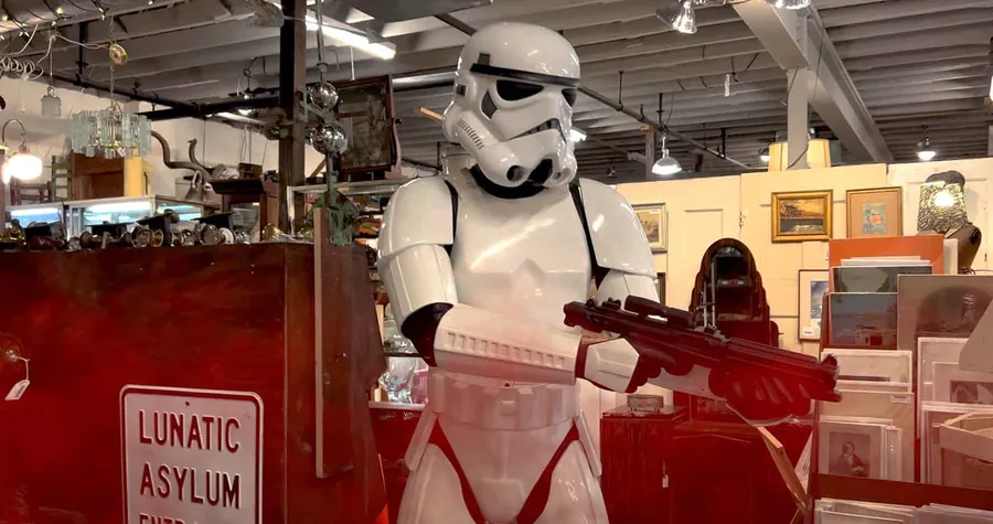 A vintage Stormtrooper costume on display at Picker Joe's